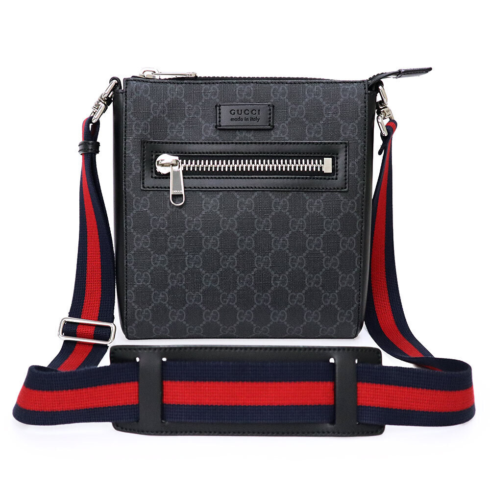 GUCCI Messenger Bag GG Supreme Canvas Leather Black Shoulder